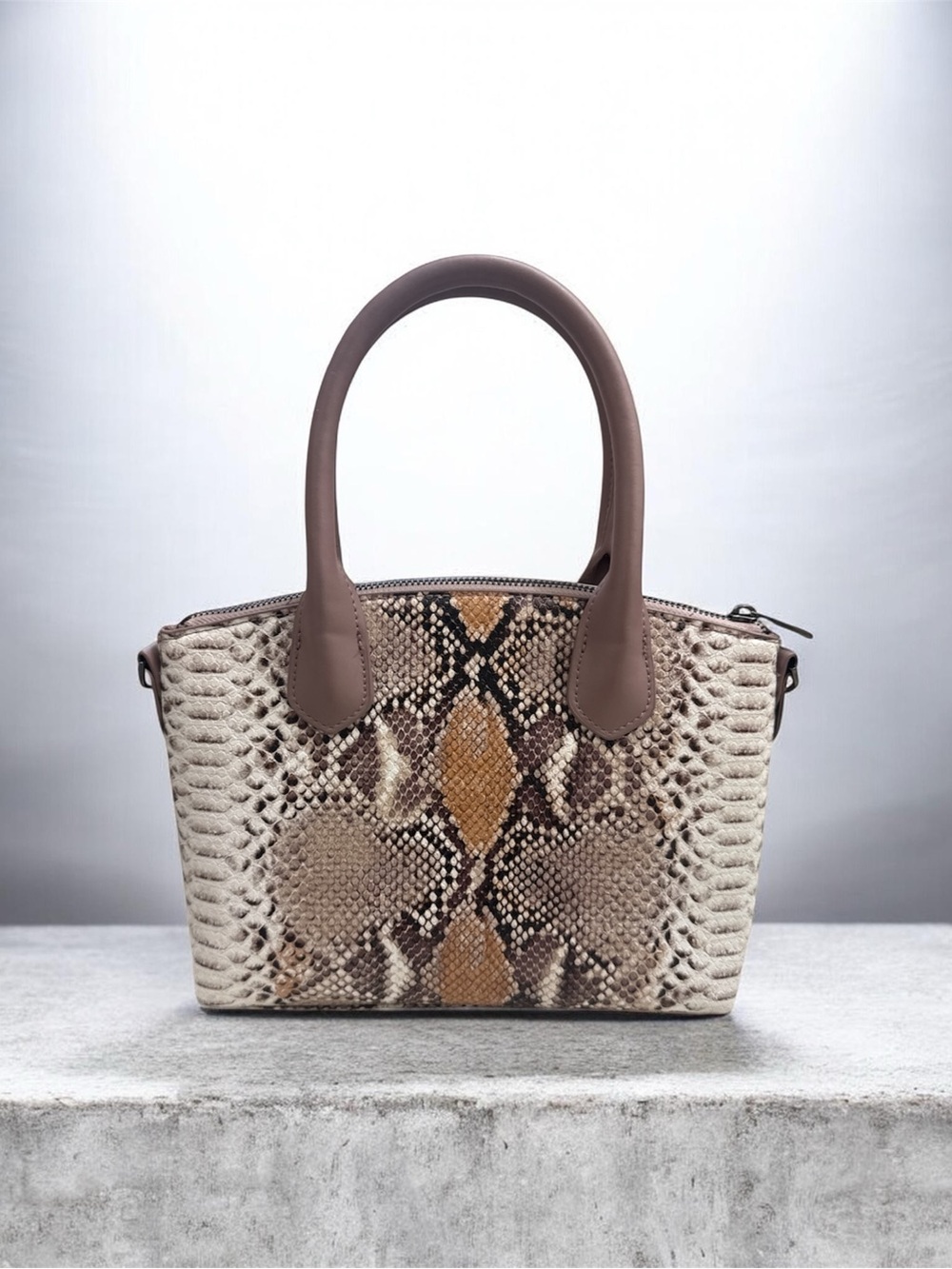 a new day Taupe and Brown Snake-Print Satchel Handbag Muti-Way Use